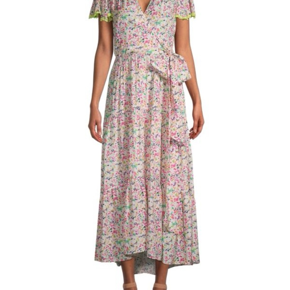 Tanya Taylor Liza Floral Flutter-Sleeve Wrap Midi Dress